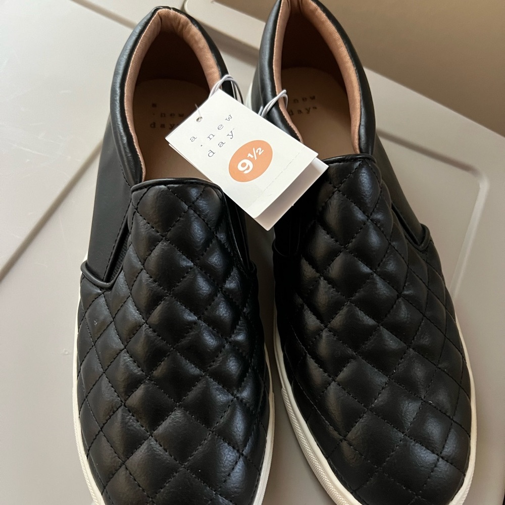 A New Day Black Quilted Slip On Sneakers